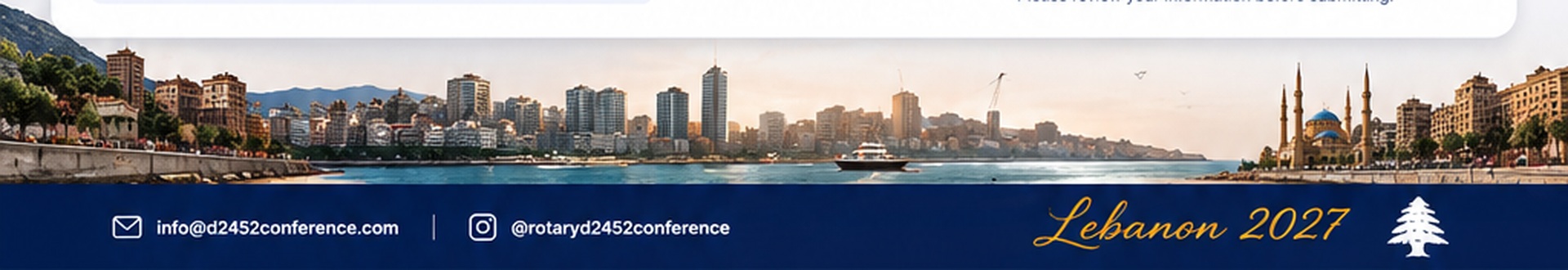 Beirut skyline · info@d2452conference.com · @rotaryd2452conference · Lebanon 2027